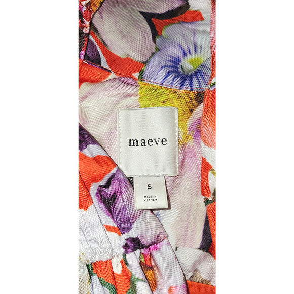 New Anthropologie Maeve Tie-Neck Floral Mini Dress $198 SMALL Pink Motif - Picture 8 of 8